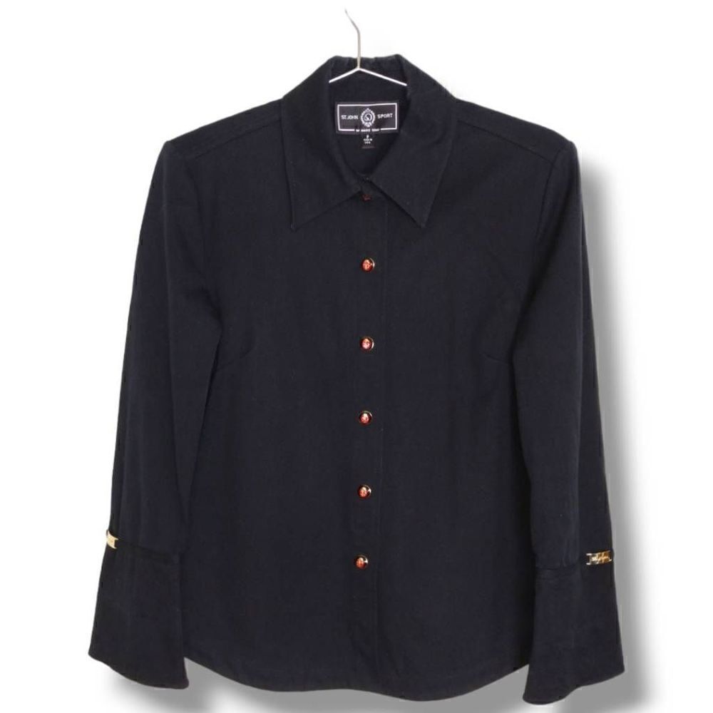St John Womens Jacket Sz P Black Red Ladybug Buttons &‎ Lining Cuffs Business